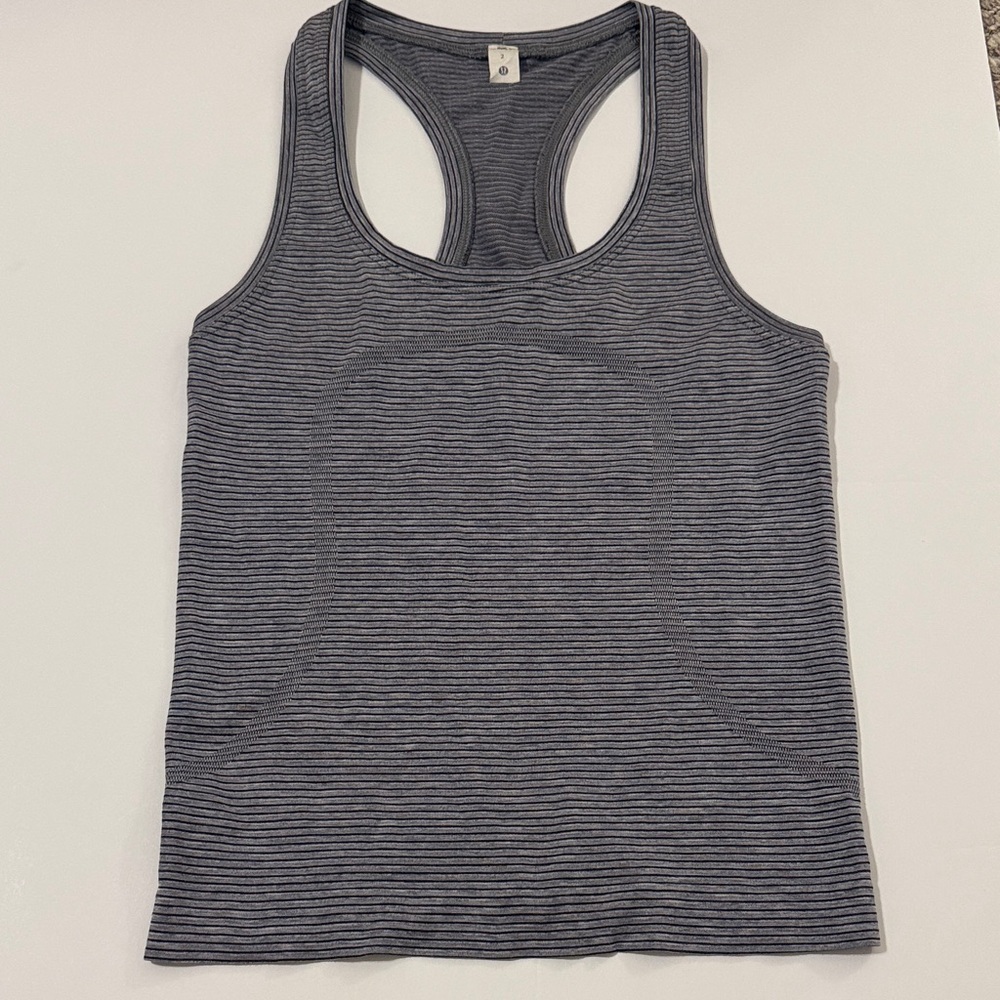 Lululemon Striped Gray Swiftly Tech Waist Length Tank Top - Size 2